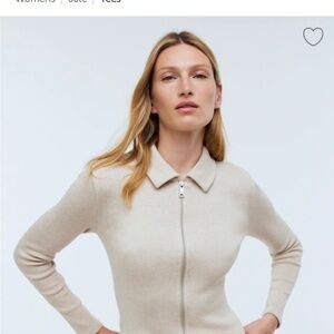 Madewell Cream Ribbed Zip Up Tee Collared Sweater Jacket